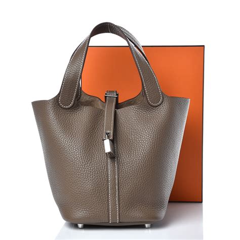 hermes taurillon clemence picotin 18 pm etoupe|Hermes picotin luggage.